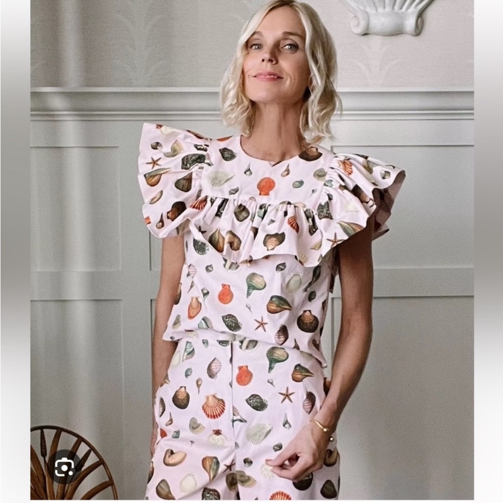 Antonio Melani
x Jennifer Sumko La Minerva Printed Cotton Bib Collar Ruffled Top